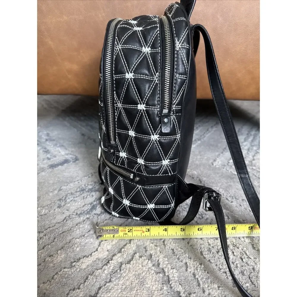 Michael Kors Rhea Quilted Leather Medium Backpack Black And White